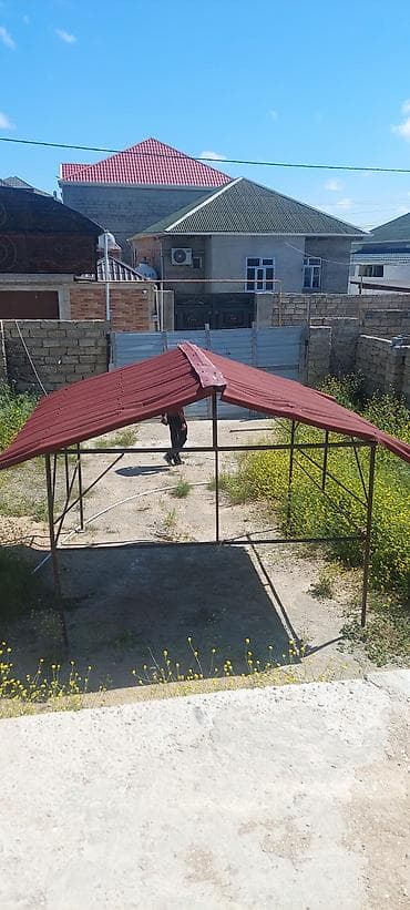 profnastil olculeri: Metall konstruksiyalı açıq hava kölgəlik/pavilyon - Material: möhkəm — 2