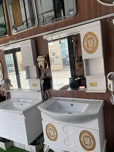 divar paneleri: Hamam üçün asma dolablı əl-üz yuma mebelləri və güzgü dəstləri Təqdim — 3