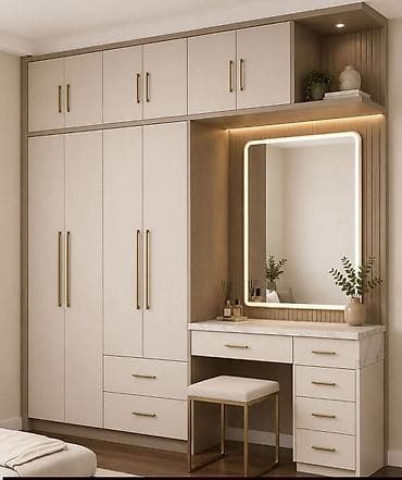 hy320 mini: Mebel Dəsti – Geniş Dolab + Vizaj Masası və LED Güzgü - Dizayn — 1