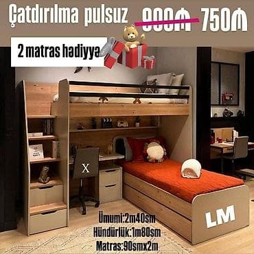 usag ucun: İkimərtəbəli çarpayılar 2 matras hədiyyə🎁 Bir başa — 2