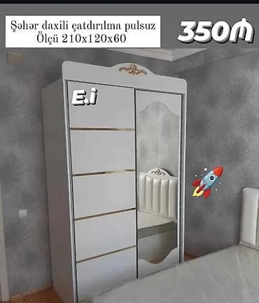 Qapılı dolab – sürüşmə sistemli - Ölçü: 210 x 120 x 60 sm - Rəng: ağ