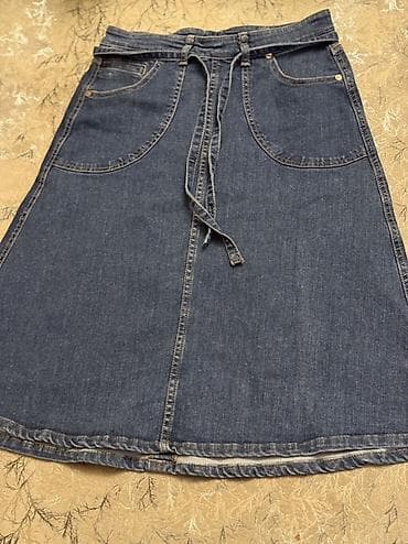 şleyfli qadın ətəkləri: Midi Ətək, Benetton, Cins, M, L — 1