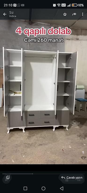 armada mebel: 4 qapılı, Güzgülü, Ağ, Digər material, Açılan, Düz dolab — 1