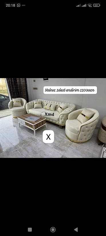 Ev üçün mebel: Klassik üslubda yumşaq mebel dəsti Tərkib: - 1 ədəd üçnəfərlik divan — 1