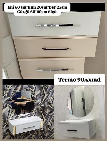 Ev və bağ: Divar askılı tualet masası və güzgü dəsti - Material: Termo (üzlük) — 3