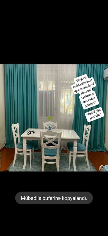 mətbəx stul: Mətbəx üçün, Yeni, Açılmayan, Dördbucaq masa, 4 stul — 1