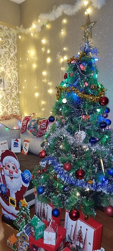 Yeni il dekorasiya dəsti – tam komplekt - Süni şam ağacı (təxminən