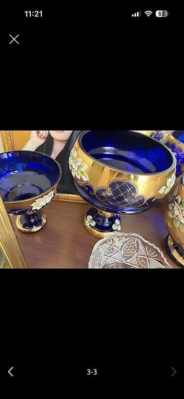 konfet qabi: Kobalt-mavi büllur/qədimi üslubda şirniyyat qabları dəsti - Material — 2