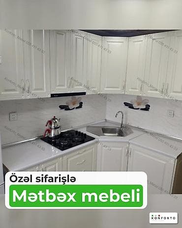Özəl sifarişlə hazırlanan mətbəx mebeli - Klassik üslubda, ağ rəngli — 1