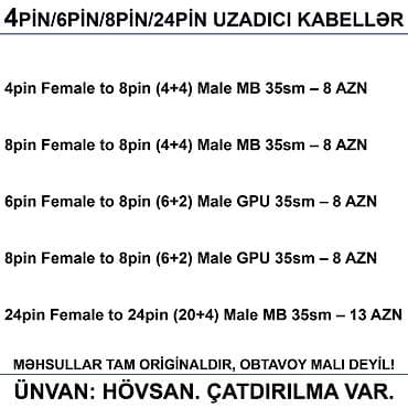 nvidia shield: 4/6/8/12/24pin/Molex/SATA Kabellər 📍Ünvan: Bakı şəh, Suraxanı ray — 3