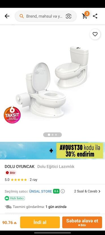 Uşaqlar üçün nəzərdə tutulmuş ağ rəngli, tualet formalı təlim qabısı