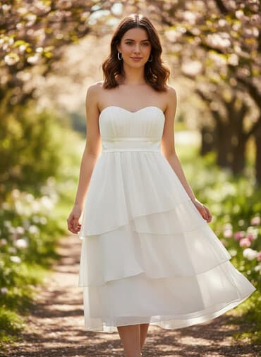 qadın ucun donlar: Ağ rəngli qadın paltarı - Stil: kəsimi “strapless” (çiyinbağsız), üst — 1