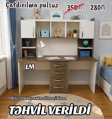 Мебель: Uşaq/yeniyetmə otağı üçün kitablıklı yazı masası - Ölçülər: 1 m 60 sm — 1