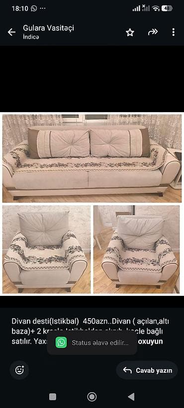 Мебель для дома: Divan desti(Istikbal) 450azn. Divan ( açılan,altı baza)+ 2 kreslo — 1