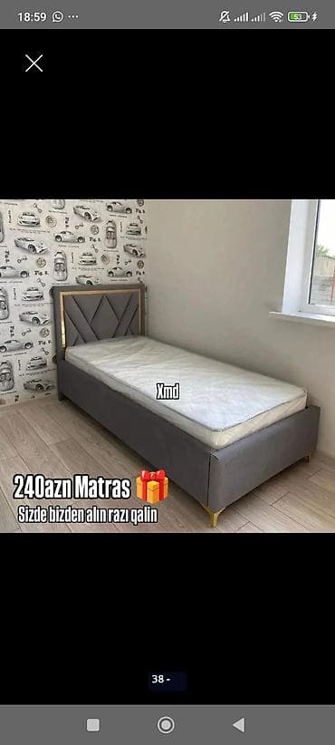 intex matras: Tək nəfərlik çarpayı və matras dəsti. - Rəng: boz (qızılı dekorativ — 1
