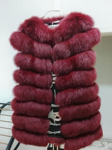 Bordo rəngli kürk jilet (S-L) e qeder gedir - Rahat, yaxası dairəvi