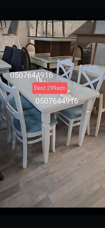 Mətbəx üçün, Yeni, Açılmayan, Dördbucaq masa, 4 stul — 6