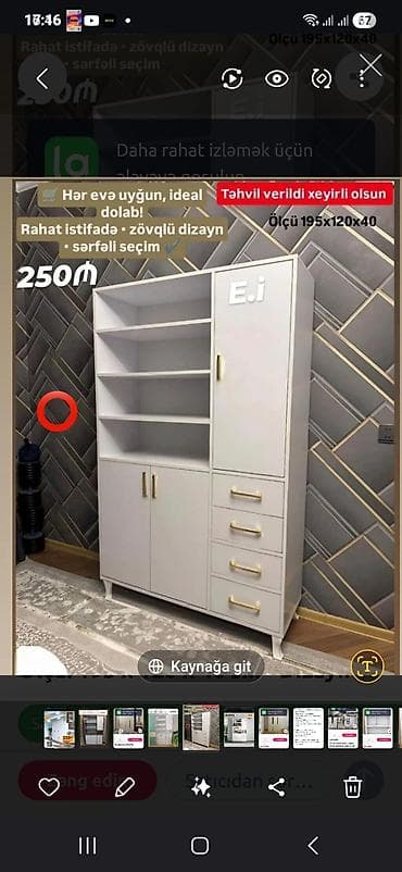 Ağ rəngdə çoxfunksiyalı dolab - Ölçü: 195×120×40 sm (şəkildə