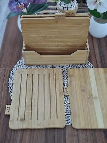 taxta lovhə: Bambuk kəsmə taxtası dəsti – 4 ədəd lövhə və saxlanma stendi - — 3