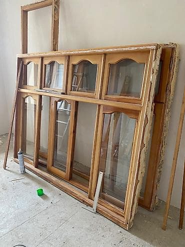 Taxta pəncərə və balkon qapısı dəsti - Material: təbii ağac (şüşəli — 1