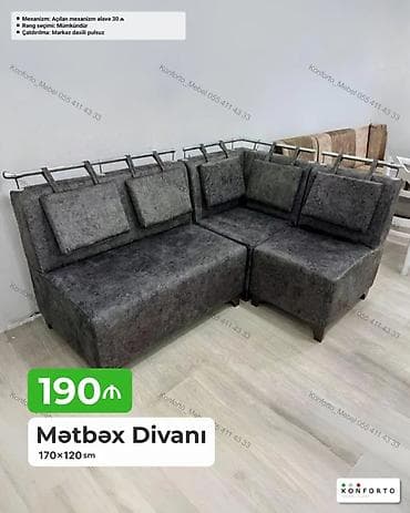 Диваны: Məhsul: Mətbəx divanı Ölçü: 170×120 sm Xüsusiyyətlər: - L‑şəkilli — 1