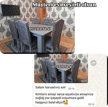 dosek matras satisi: 6 nəfərlik yemək masası dəsti - Komplekt: 1 masa + 6 yumşaq — 1