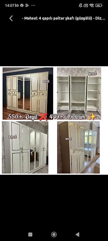 paltar dolab: Məhsul: Güzgülü qarderob şkaflar Xüsusiyyətlər: - 4, 5 və 6 qapılı — 1