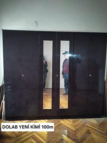 iki qapili dolablar: 6 qapı, Güzgülü, Qəhvəyi, Taxta, Açılan, Düz dolab — 3