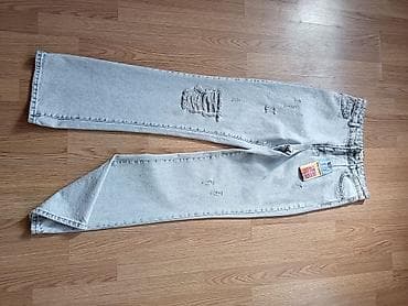 jins: Boz açıq rəngdə, yüngül yuyulmuş effektli cins şalvar. - Düz — 1