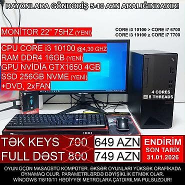oyun konsullari: Masaüstü Kompüter "Gaming DDR4 Lenovo Core i3 10100 GTX1650 4GB” ⭐Tək — 1