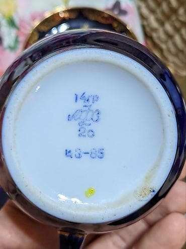 sir sekilleri: Çay dəsti, rəng - Göy, Farfor, 2 nəfərlik, SSRİ — 2