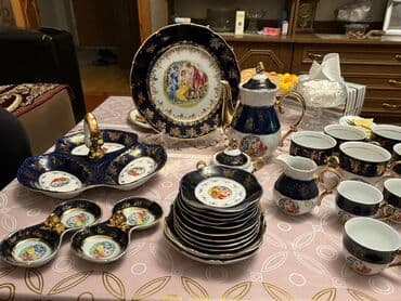 женьшень капсулы для набора веса: Чайный набор, цвет - Синий, Фарфор, 6 персон, Германия — 9