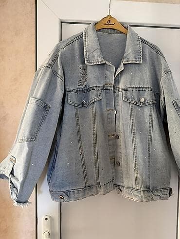 Toy paltarları və aksesuarları: Açıq mavi rəngli, oversize kəsimli cins gödəkçə - Material: qalın — 2