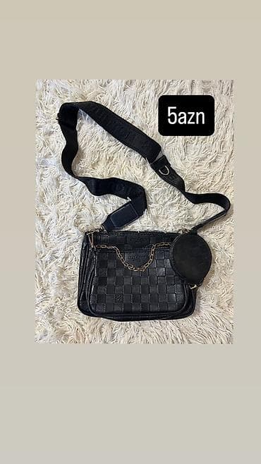 kişi üçün çanta: Qara rəngli çiyin/çarpaz çanta seti - Material: süni dəri - Naqış — 1