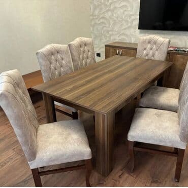 masa dəst: Qonaq otağı üçün, Yeni, Transformer, Dördbucaq masa, 6 stul — 1