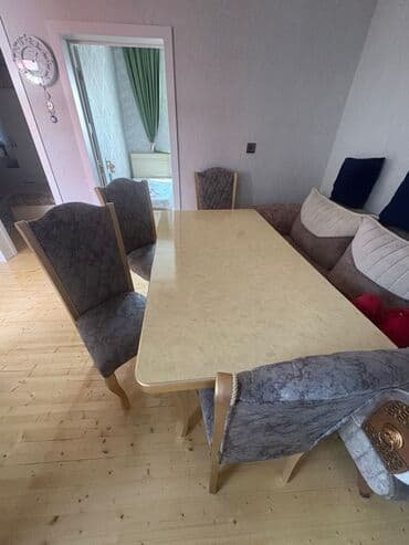 işlenmiş metbex mebeli gence: Qonaq otağı üçün, İşlənmiş, Açılmayan, Oval masa, 6 stul — 2