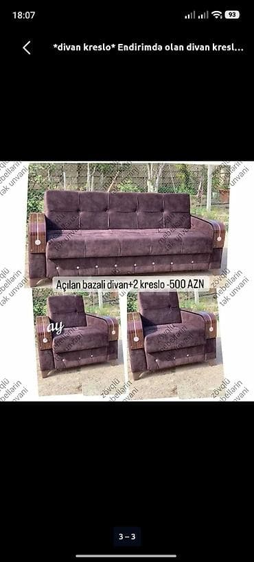 divan sumqayit: Yeni, Divan, 2 kreslo, Bazalı, Açılan — 1