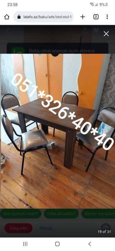 hacker şəkilləri: Qonaq otağı üçün, Yeni, Açılmayan, Dördbucaq masa, 4 stul — 12