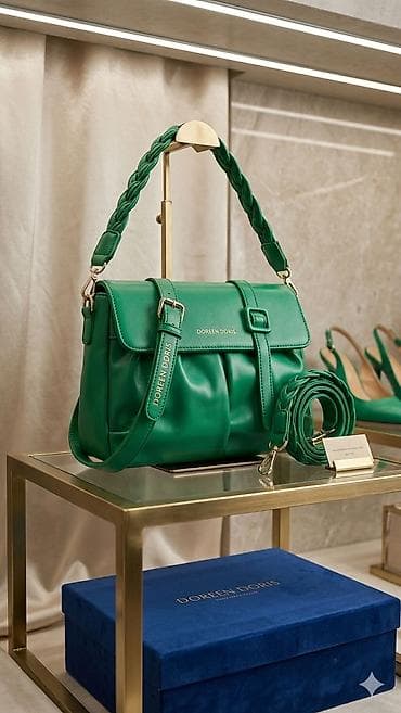 Kişi ayaqqabıları: Qadın çantası – yaşıl rəng - Material: yumşaq teksturalı süni dəri — 1