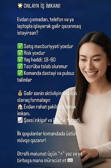 Satış məsləhətçisi tələb olunur, Yalnız qadınlar üçün, İstənilən yaş, Təcrübəsiz, Aylıq ödəniş