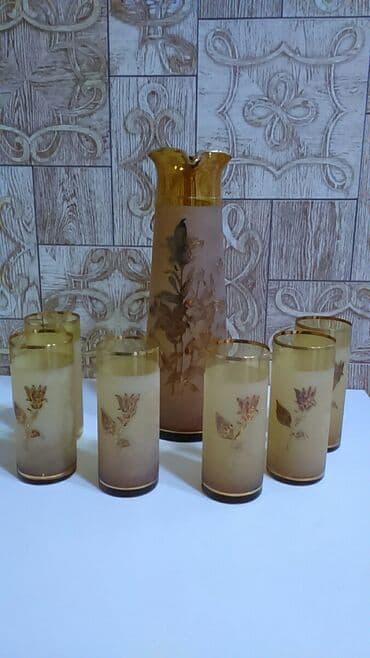 kafeyni serviz: Kompot üçün dəst, ideal vəziyyətdədir, qəhvəyi- qızılı rəngdə — 3