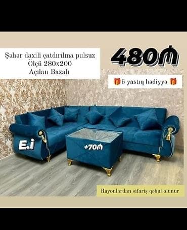 it sekilleri balaca: Künc divan dəsti – açılan və bazalı model - Ölçü: 280 x 200 sm — 1