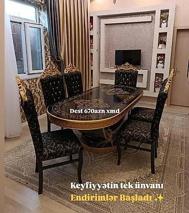 Qonaq otağı üçün, Yeni, Açılmayan, Oval masa, 6 stul