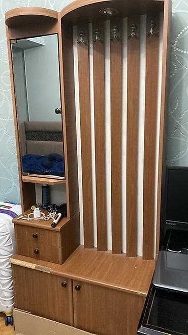 2 qapılı, Güzgülü, Qəhvəyi, Digər material, Açılan, Düz dolab