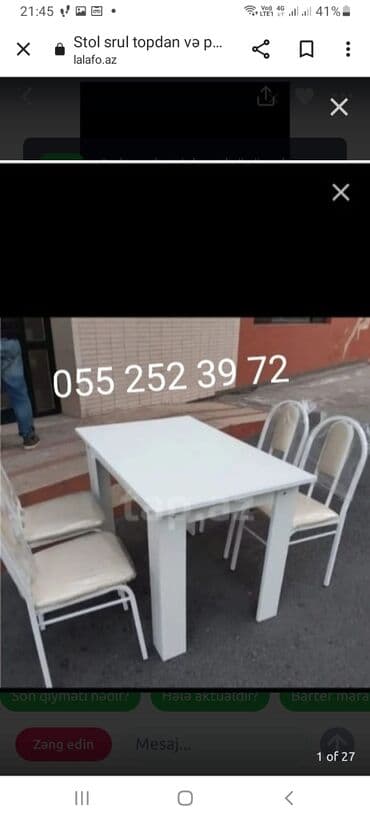 stol və stul dəstləri: Yeni, Kvadrat masa, 6 stul, Açılmayan, Stullar ilə, Taxta, Azərbaycan — 9