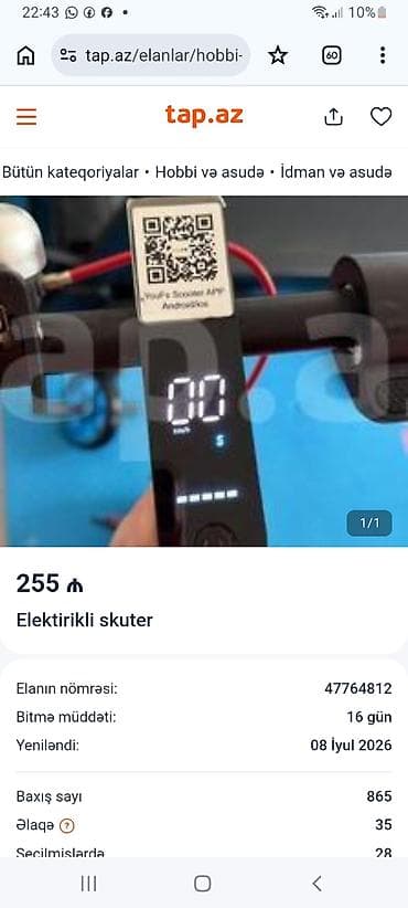 Elektrikli skuter - Qatlanan, yüngül şassi və komfortlu rezin — 1