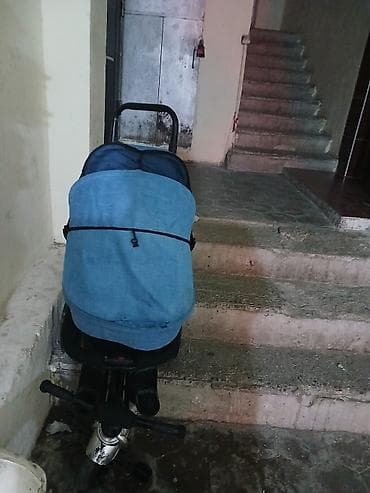 Uşaq üçtəkərli velosiped/körpə arabası 2-si 1-də - Rəng: mavi (göy)