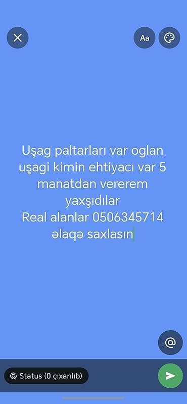 Oğlan uşaqları üçün uşaq geyimləri satılır. Müxtəlif növ və ölçülər