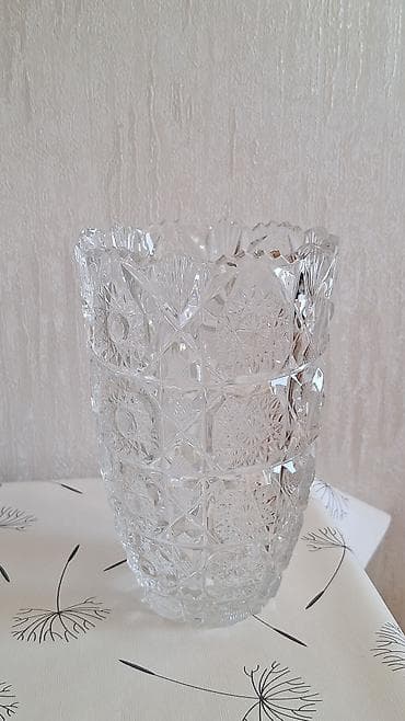 karaca serviz: Kənafidə oyma naxışlı kristal dəst - Material: qalın, şəffaf kəsim — 1