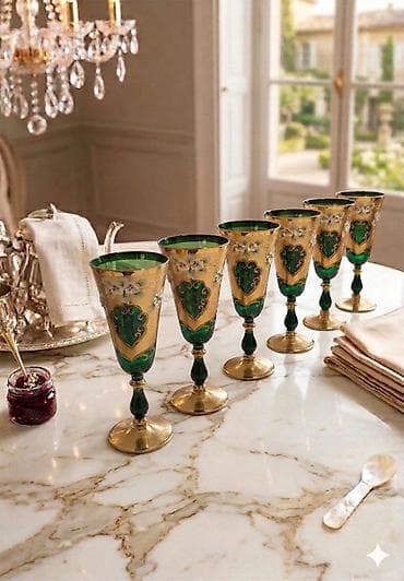 kablar: Qədəhlər, rəng - Yaşıl, Şüşə, 6 ədədli dəst — 1